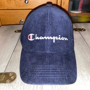 Champion Mens Navy Blue Corduroy Hat with Brown Leather Strap
